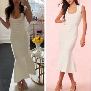 NWT LoveShackFancy Leigh Pointelle Knit Maxi Dress - Ivory Cream White Stretch